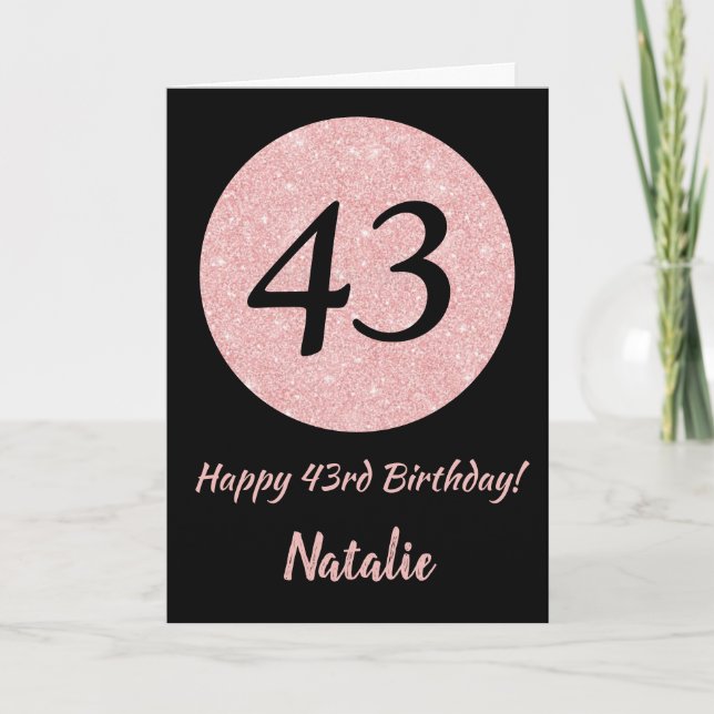 Carte Joyeux 43e anniversaire Noir et Rose Rose Or (Devant)