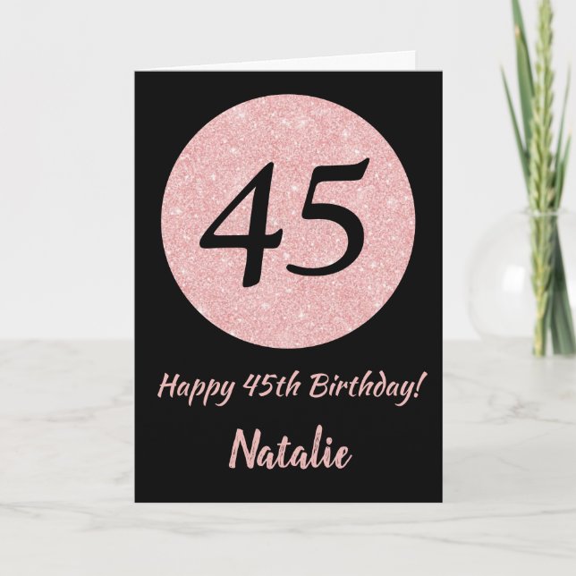 Carte Joyeux 45e Anniversaire Noir et Rose Or Rose (Devant)
