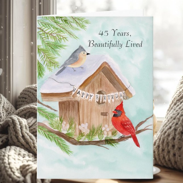 Carte Joyeux 45e Anniversaire Oiseaux à la Maison d'Oise (Créateur téléchargé)