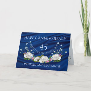 Carte Joyeux 45e anniversaire Roses blanches Sapphire