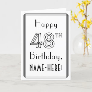 Carte Joyeux 48ème anniversaire, style Art Déco avec nom