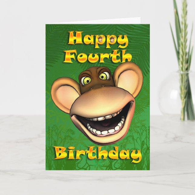 Carte Joyeux 4 Anniversaire Singe Banana (Devant)