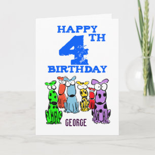 Carte Joyeux 4-e anniversaire caricature chiens (nom) ga