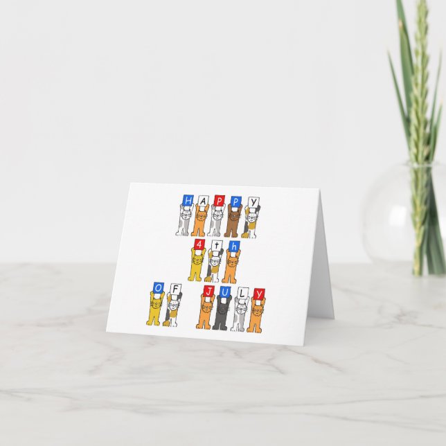Carte Joyeux 4 juillet chats caricaturaux (Devant)