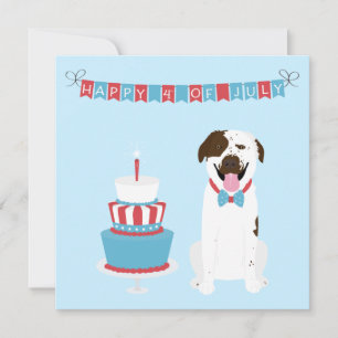 Carte Joyeux 4 Juillet Chien Rouge Blanc Bleu