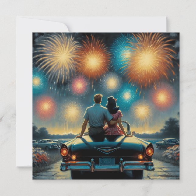 Carte Joyeux 4 juillet | Couple Fireworks des années 50 (Devant)