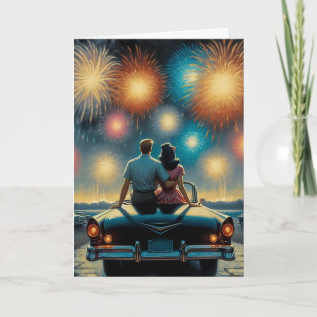Carte Joyeux 4 juillet | Couple Fireworks des années 50 (Devant)