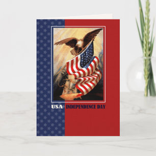 Carte Joyeux 4 juillet. Drapeau vintage Eagle et USA
