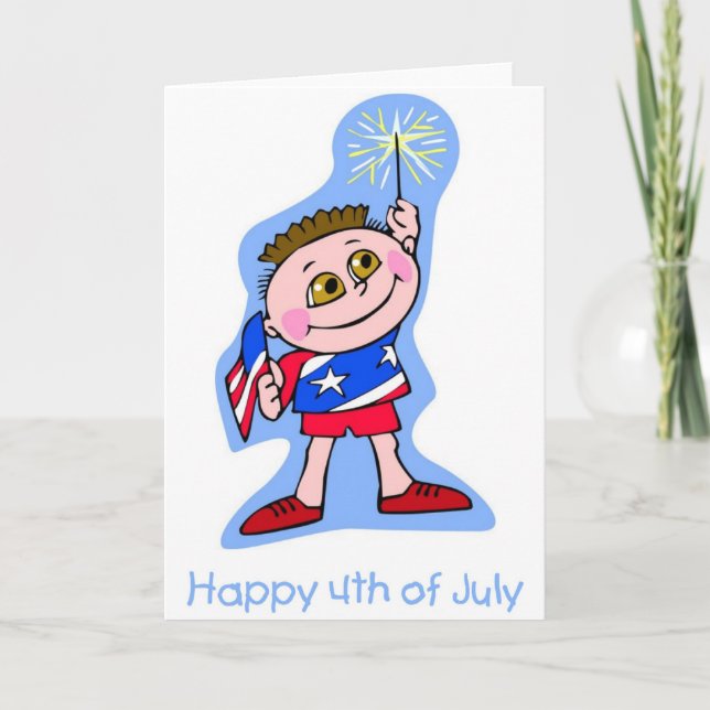 Carte Joyeux 4 juillet enfant avec Sparkler (Devant)
