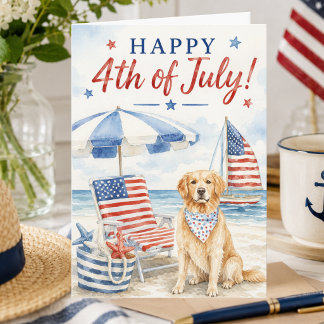 Carte Joyeux 4 juillet Fête d'été du chien patriotique