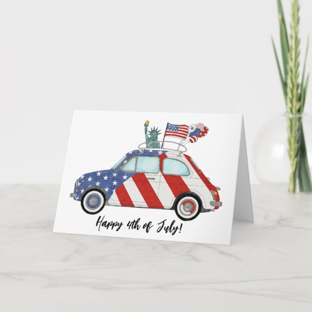 Carte Joyeux 4 juillet Fiat 500 (Devant)