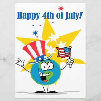 Carte joyeux 4 juillet globe caricature patriotique