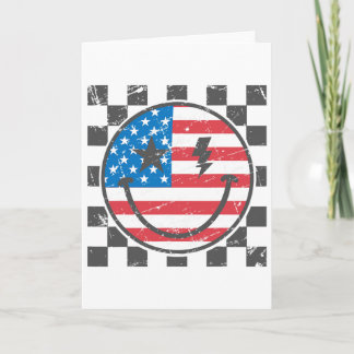 Carte Joyeux 4 juillet Groovy Smile Face Rouge Blanc Ble