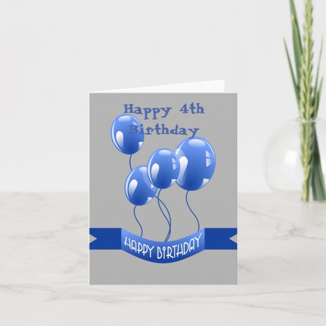 Carte Joyeux 4e anniversaire Ballons Bleus (Devant)