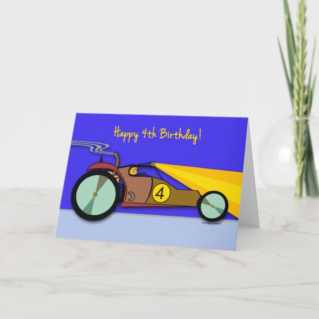 Carte Joyeux 4e anniversaire, Dune Buggy Race Car à la n (Devant)