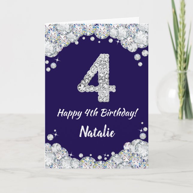 Carte Joyeux 4e anniversaire Marine Parties scintillant  (Devant)