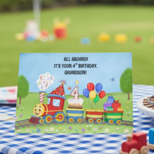 Carte Joyeux 4e anniversaire petit-fils Anniversaire Tra