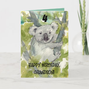 Carte Joyeux 4e anniversaire petit-fils Koala faune