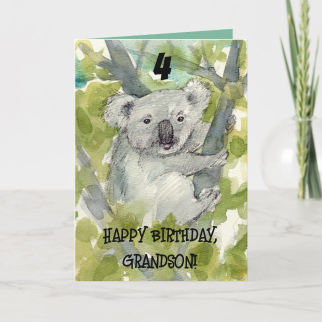 Carte Joyeux 4e anniversaire petit-fils Koala faune (Devant)