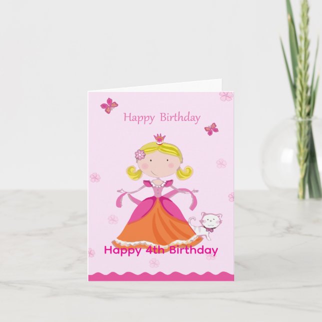 Carte Joyeux 4e anniversaire Princesse (Devant)