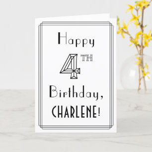 Carte Joyeux 4e anniversaire, style Art déco avec/ Nom p