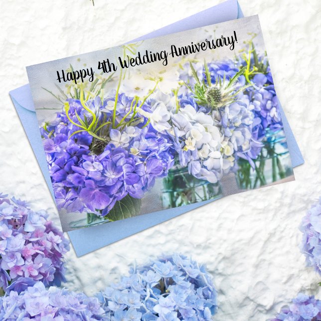 Carte Joyeux 4ème Anniversaire de Mariage Hydrange (Hydrangeas are the 4th Wedding Anniversary flower! Perfect as a card.)