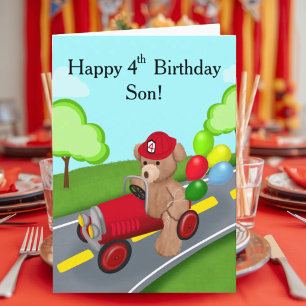 Carte Joyeux 4ème anniversaire ours en peluche camion de