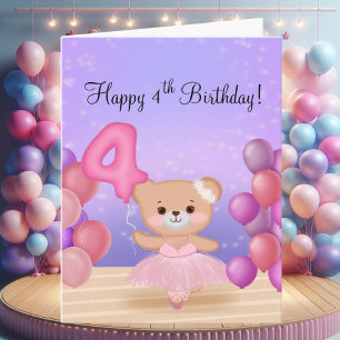 Carte Joyeux 4ème anniversaire Ourson Ballerine sur scèn