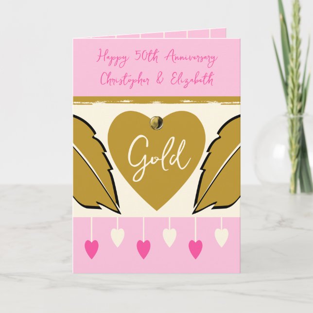 Carte Joyeux 50e anniversaire ajouter des noms or rose (Devant)