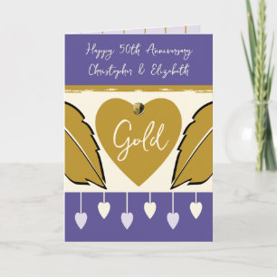 Carte Joyeux 50e anniversaire ajouter des noms or violet