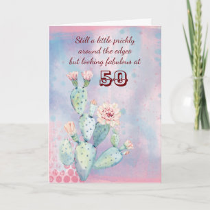 Carte Joyeux 50e anniversaire ami aquarelle Cactus