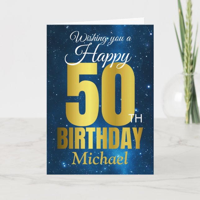 Carte Joyeux 50e anniversaire Blue Gold (Devant)