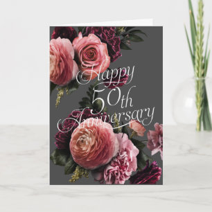 Carte Joyeux 50e anniversaire - Élégant anniversaire flo