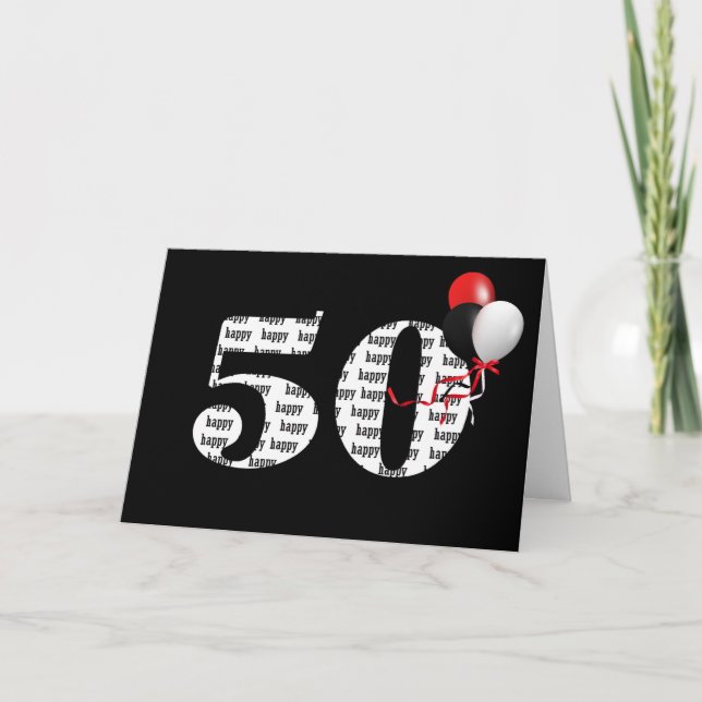 Carte Joyeux 50e anniversaire en noir avec ballons (Devant)