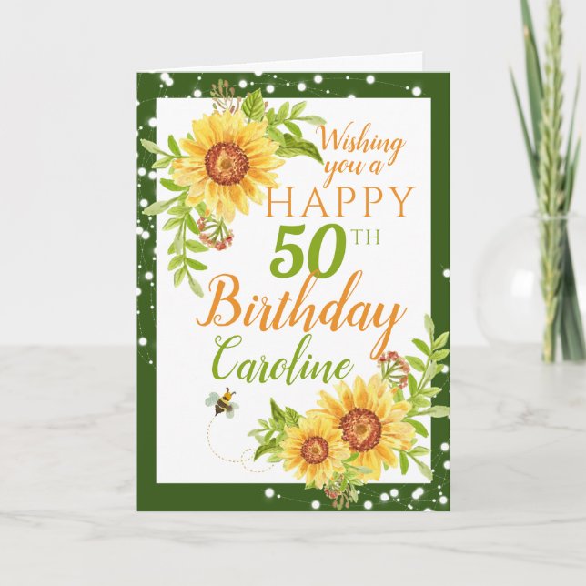 Carte Joyeux 50e anniversaire floral tournesol (Devant)
