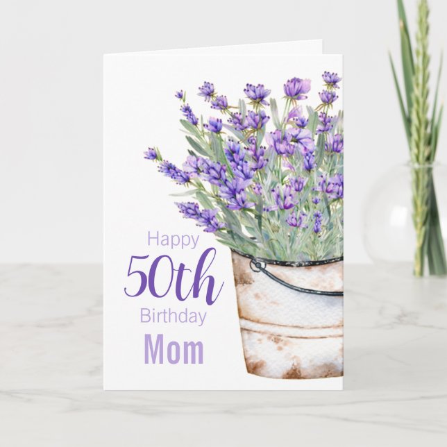 Carte Joyeux 50e anniversaire Maman aquarelle Lavande Fl (Devant)