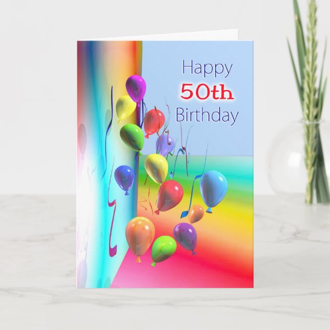 Carte Joyeux 50e anniversaire mur de ballons (Devant)