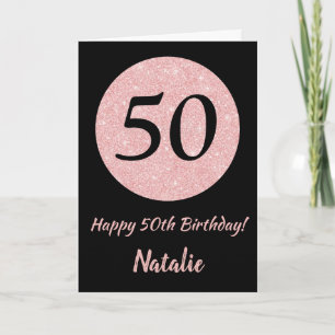 Carte Joyeux 50e anniversaire Noir et Rose Or rose