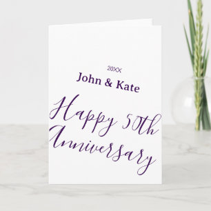 Carte Joyeux 50e anniversaire nom année simple violet