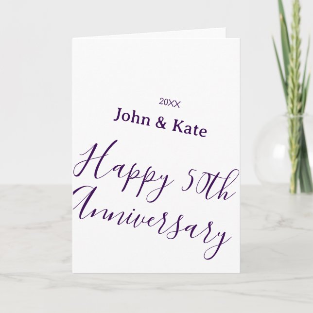 Carte Joyeux 50e anniversaire nom année simple violet (Devant)