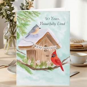 Carte Joyeux 50e anniversaire oiseaux à la maison pour l