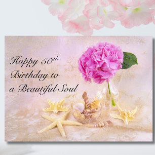 Carte Joyeux 50e anniversaire Peony avec coquillages