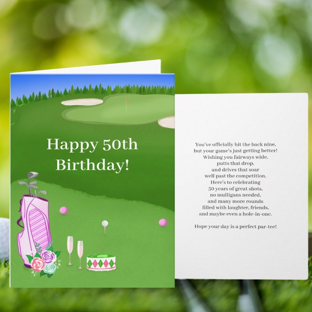 Carte Joyeux 50e Anniversaire Sac de Golf Rose Sur Parco (Créateur téléchargé)