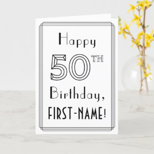 Carte Joyeux 50e anniversaire, style Art déco avec nom p