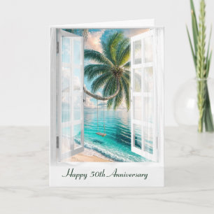 Carte Joyeux 50e anniversaire Tropical Window