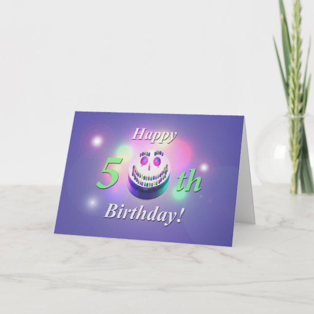 Carte Joyeux 50ème Anniversaire Gâteau Sourire (Devant)