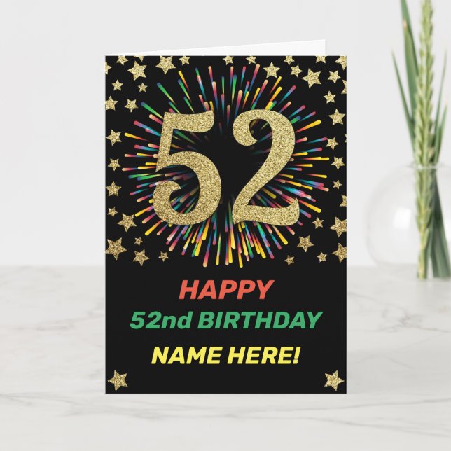 Carte Joyeux 52 et Birthday Rainbow Firework Gold (Devant)