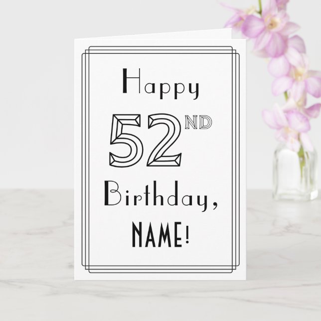 Carte Joyeux 52e anniversaire, style Art déco avec nom p (Orchidée)