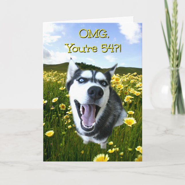 Carte Joyeux 54e anniversaire Funny Husky Dog Cute (Devant)