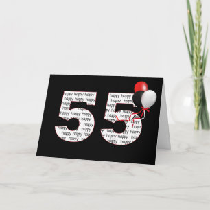 Carte Joyeux 55e anniversaire en noir avec ballons